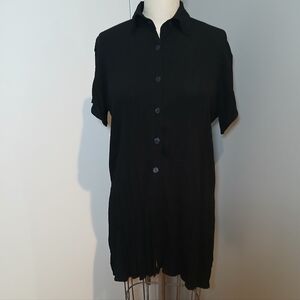Vintage La Palapa Black Button Down Cover Up Blouse Tunic Size Small